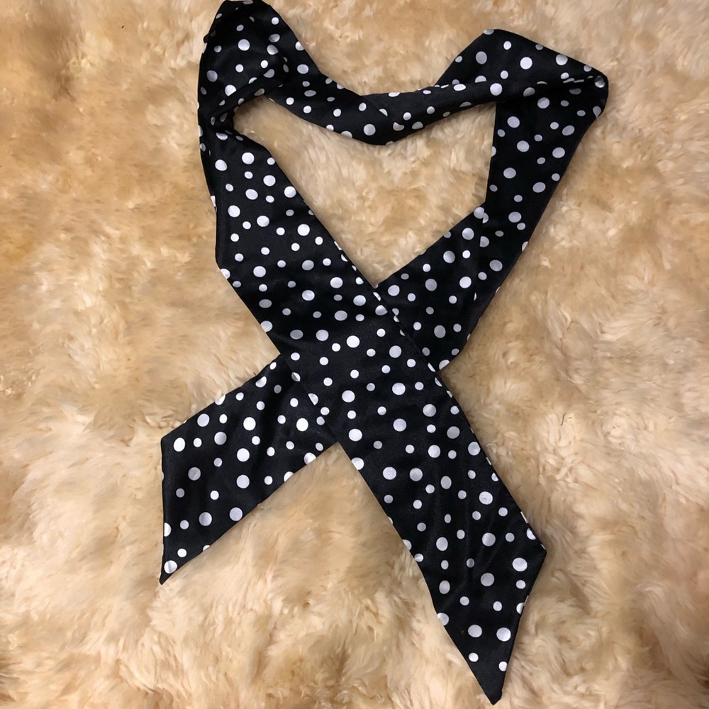 Black and white silky polka dot sash headband head band sash wrap